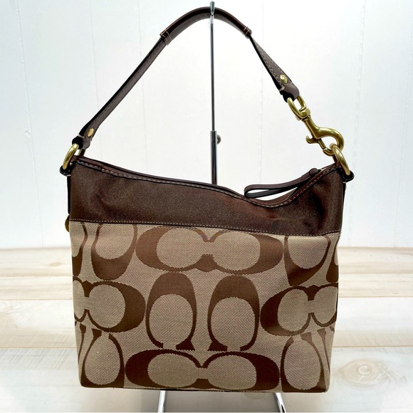 Coach #11957 Legacy Signature Stripe Bag Khaki Brown - Picture 2 of 9